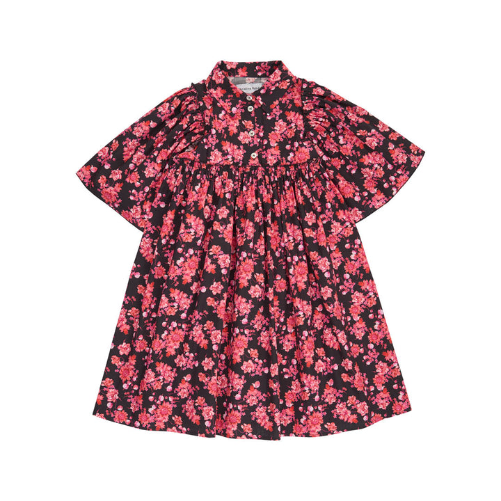 dress high waisted bold floral print flutter - black floral-4