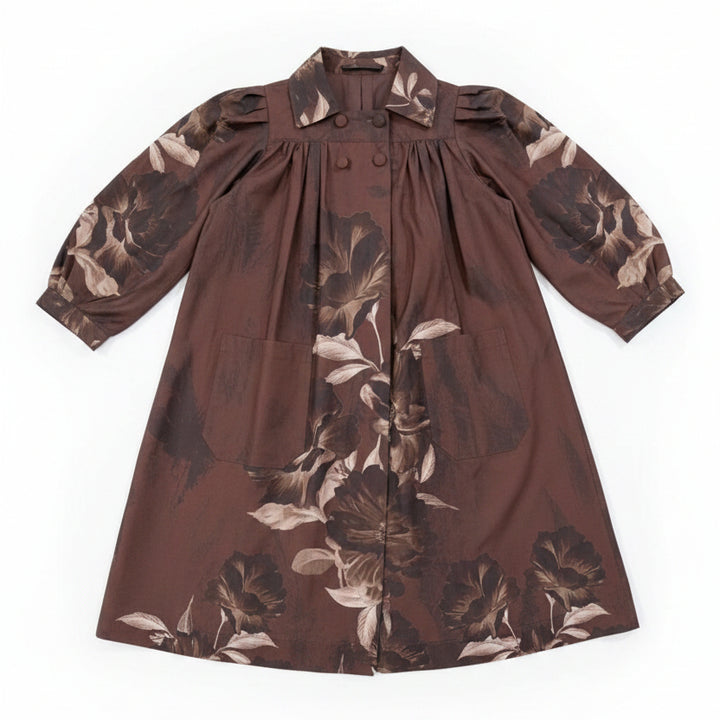 dress floral print double breasted shirt style - brown floral-125