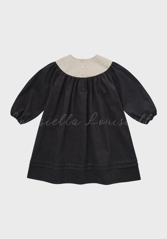 dress corduroy with lace yoke - charcoal