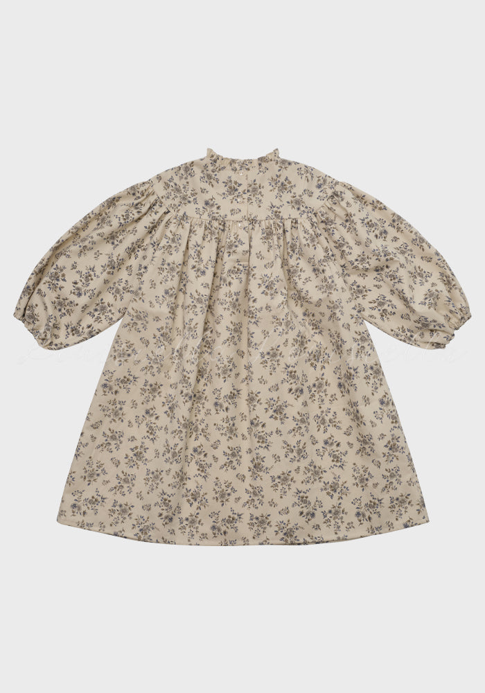 dress high waisted floral print with frill trim - vintage blue