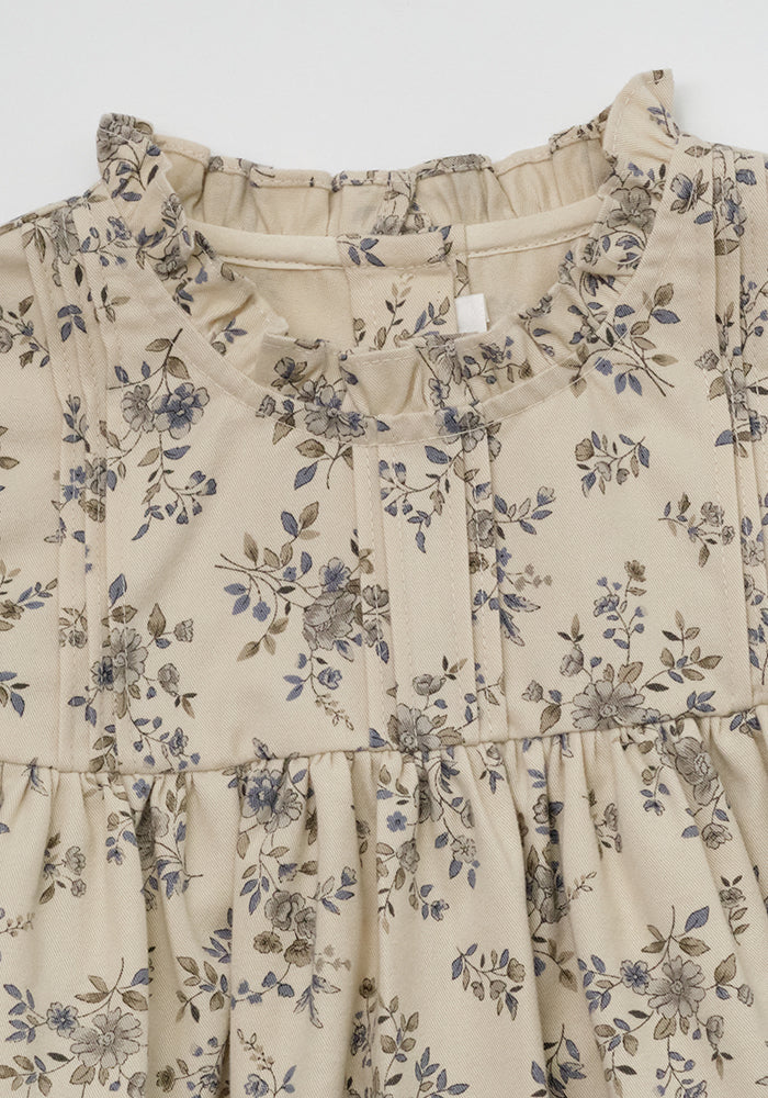 dress high waisted floral print with frill trim - vintage blue