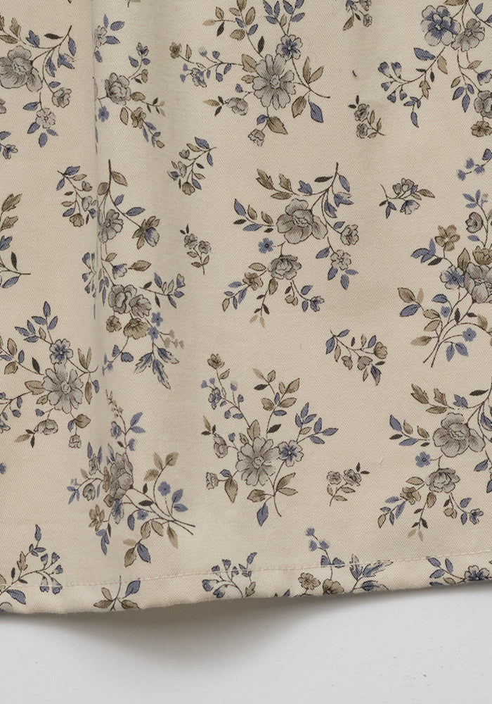 dress high waisted floral print with frill trim - vintage blue