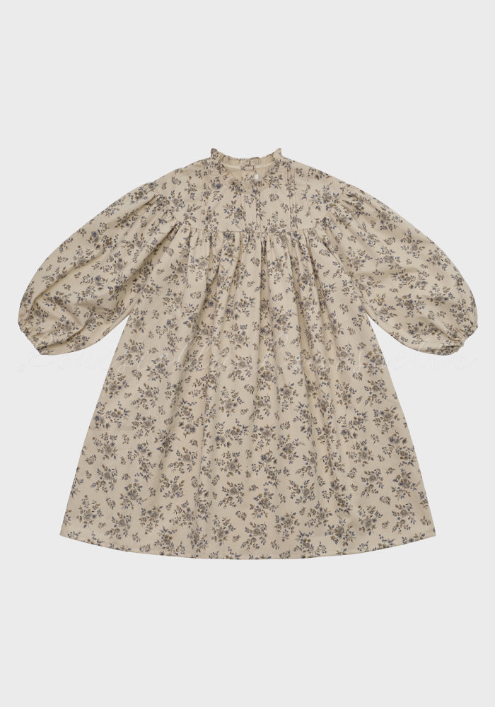 dress high waisted floral print with frill trim - vintage blue