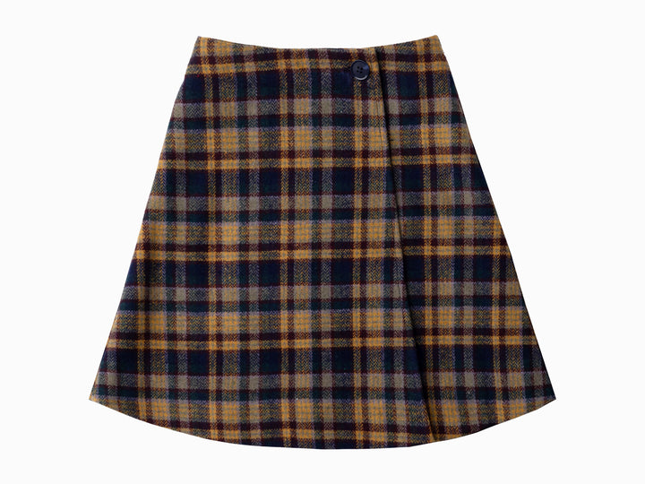 skirt wool multi plaid wrap look - multi