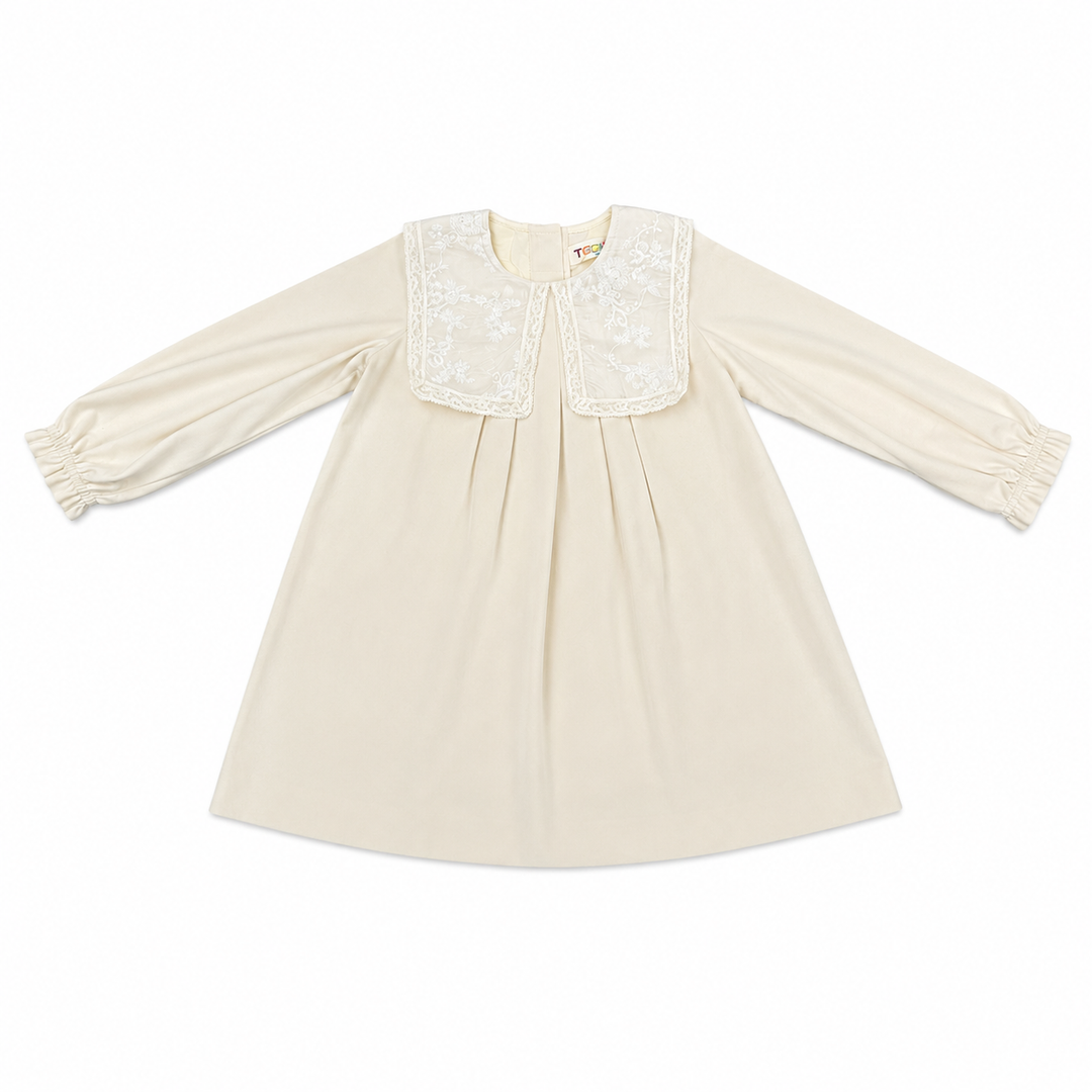 dress velvet antique lace collar - cream
