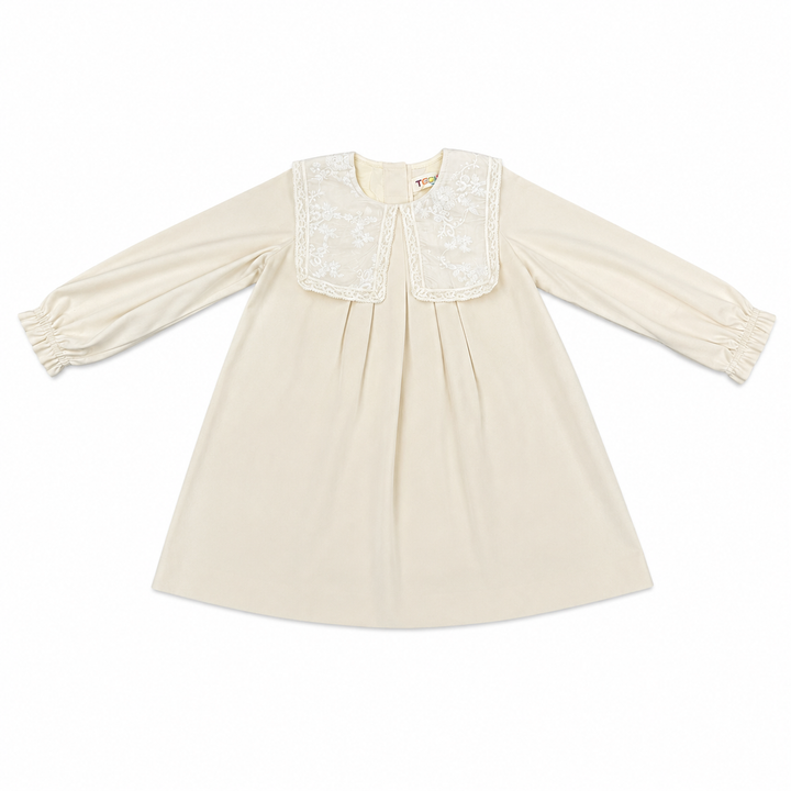 dress velvet antique lace collar - cream