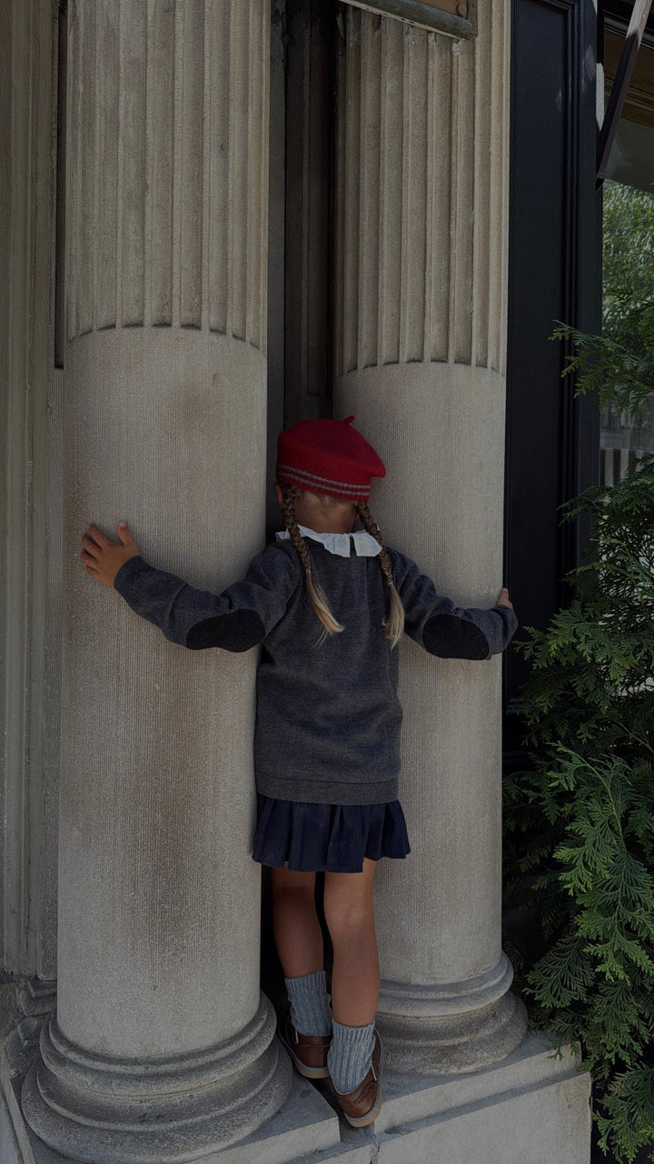 headband knit striped trim beret - burgundy