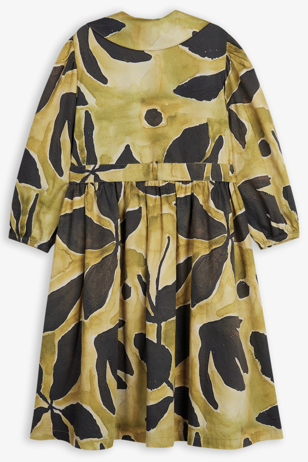 dress printed leaf shirt style with waist belt and collar - tulpan