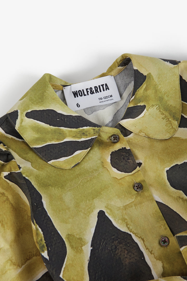 dress printed leaf shirt style with waist belt and collar - tulpan