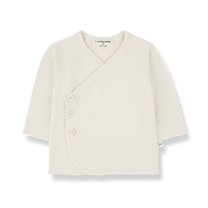 set knit wrap top and footie pants with hat - ecru