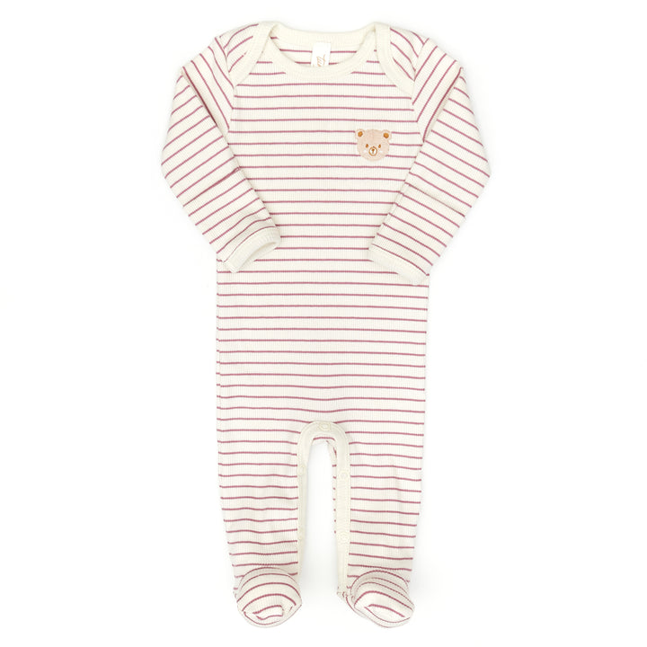 footie ribbed striped with beanie - mauve stripes