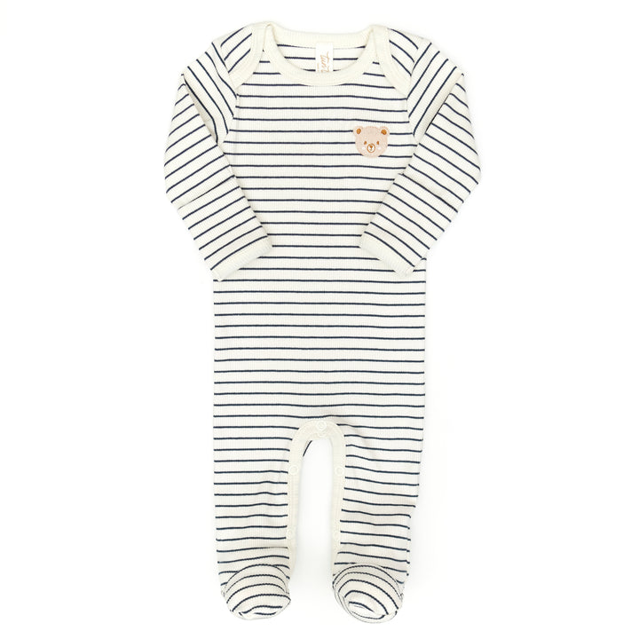 footie ribbed striped with beanie - navy stripes