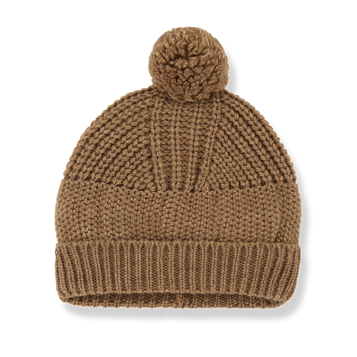 beanie wool textured pompom - castagna