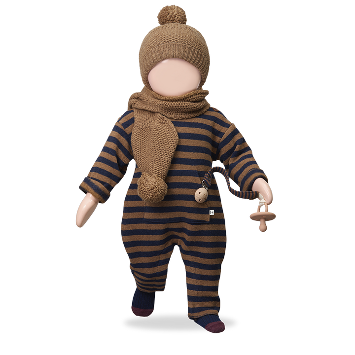 beanie wool textured pompom - castagna