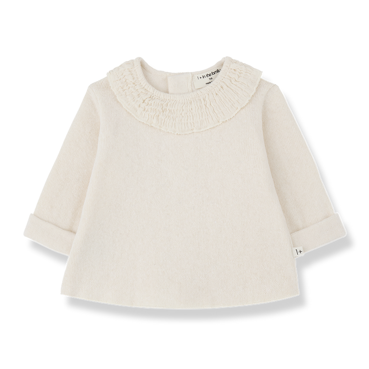 set knit rouched neck blouse and pants - ecru