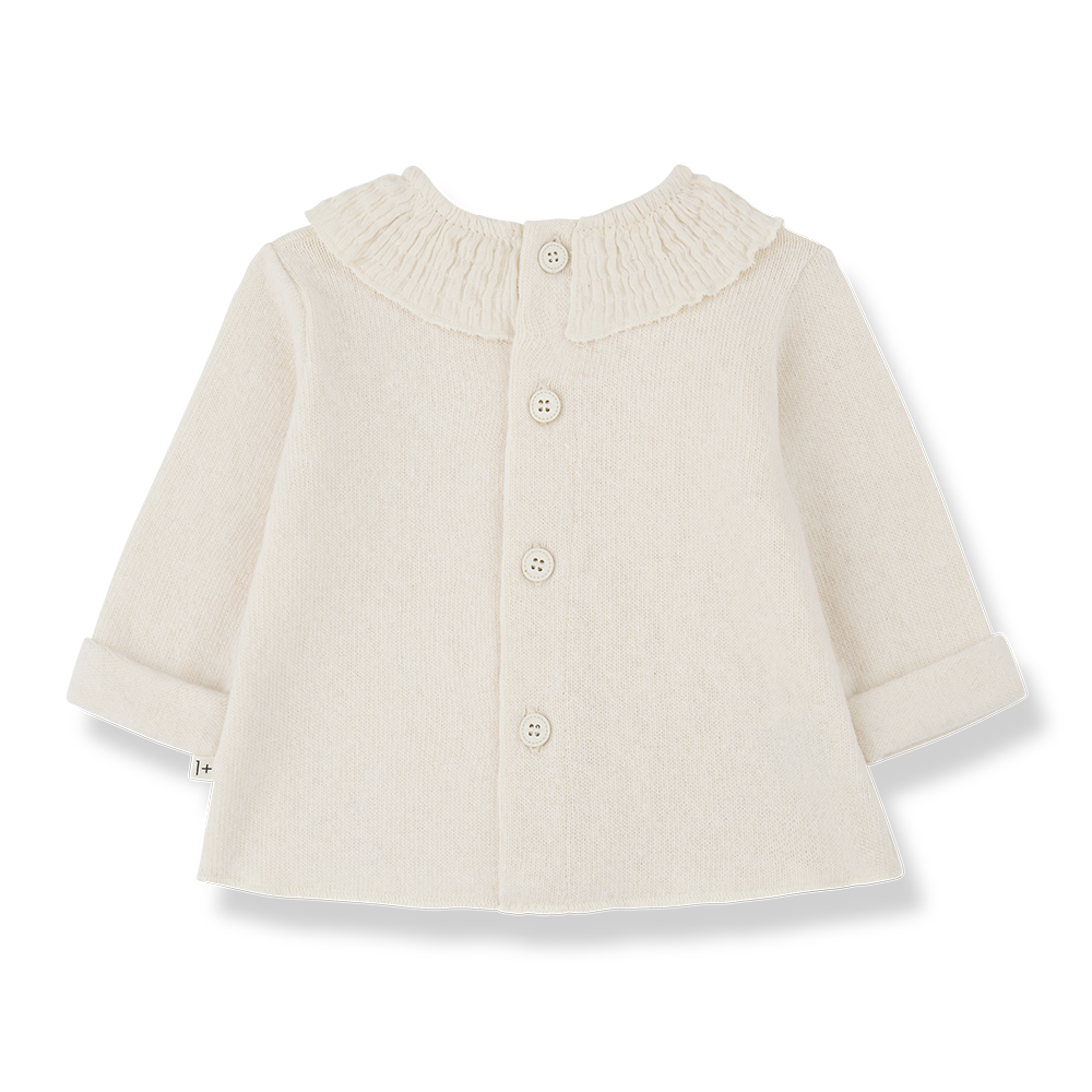 set knit rouched neck blouse and pants - ecru