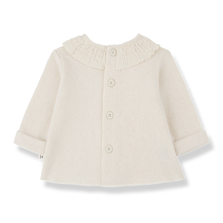 set knit rouched neck blouse and pants - ecru