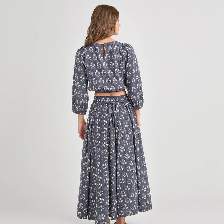 set outfit floral print top and skirt - navy strawflower