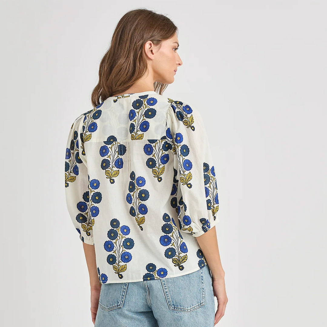 shirt l/s buttercup floral bow tie - navy buttercup flral