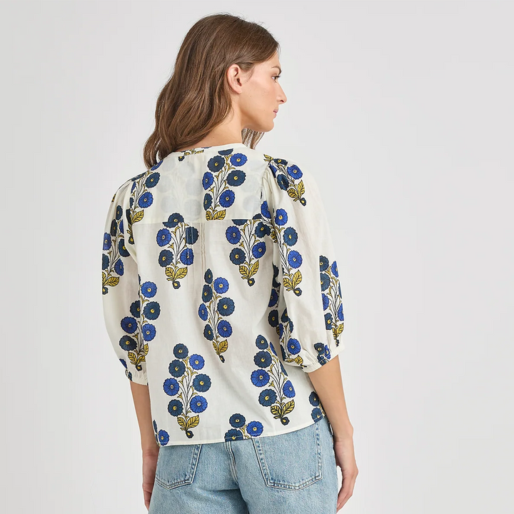shirt l/s buttercup floral bow tie - navy buttercup flral