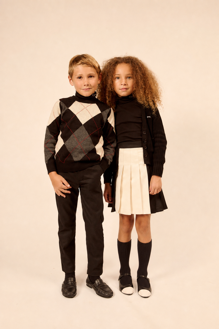 top l/s argyle knit sweater - black