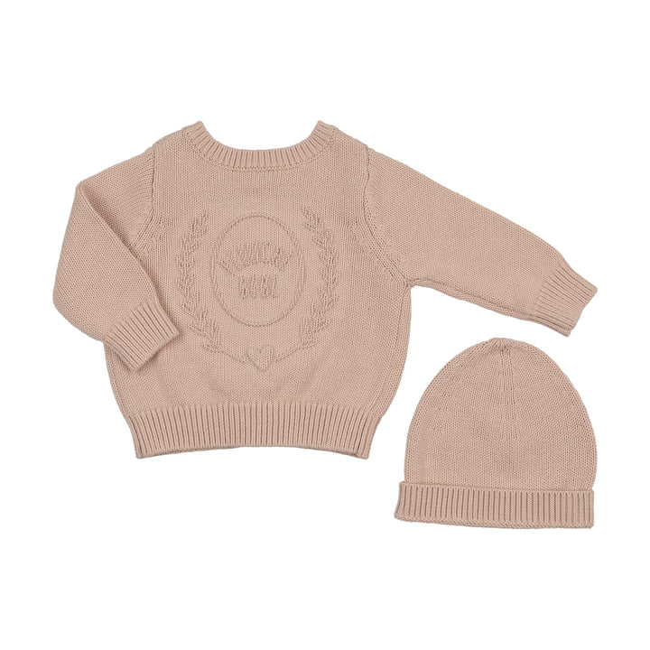 set embossed reversible cardigan and bonnet - rose
