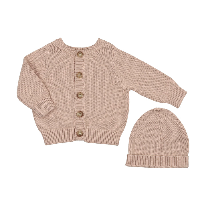 set embossed reversible cardigan and bonnet - rose