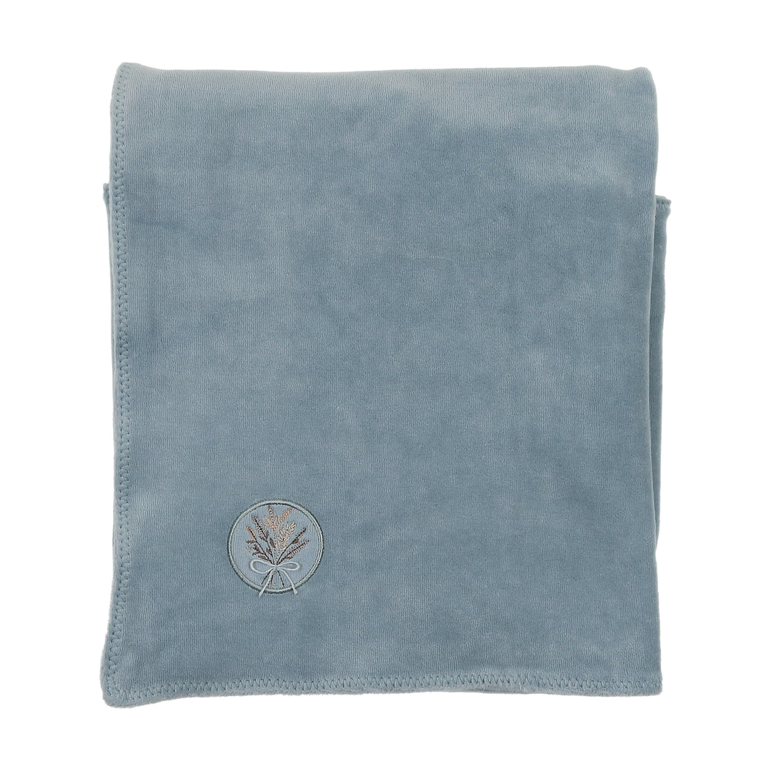 set footie velour center embossed with hat and blanket - blue fog