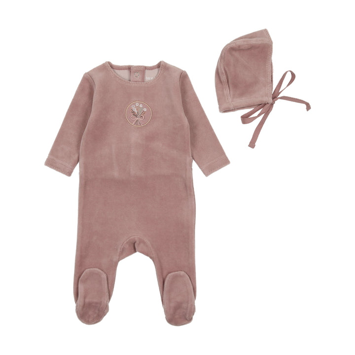 set footie velour center embossed with hat and blanket - hushed violet