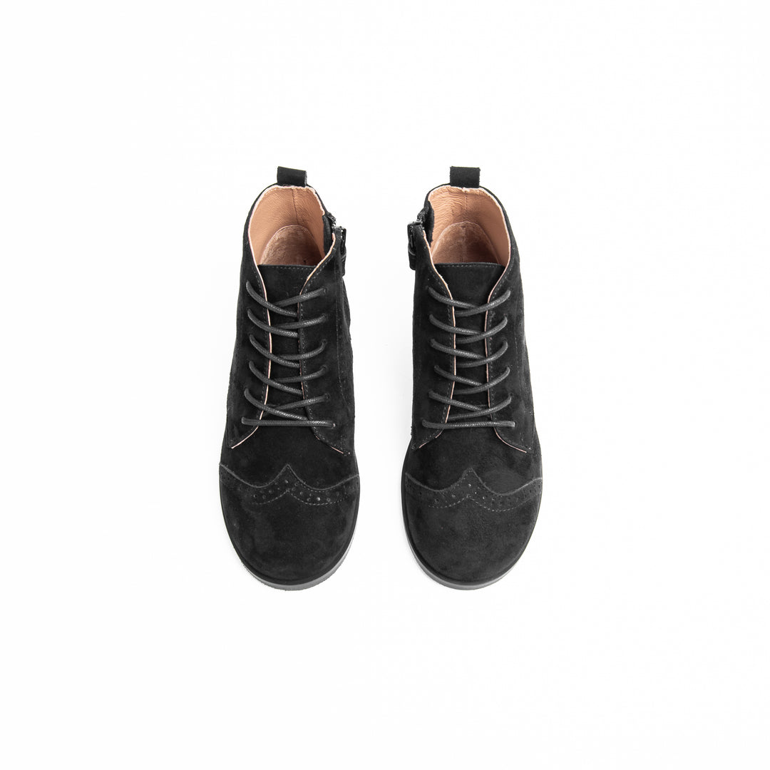 shoes emily wingtip lace up bootie - black suede