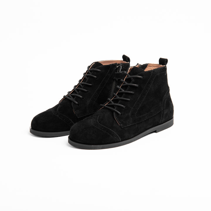 shoes emily wingtip lace up bootie - black suede