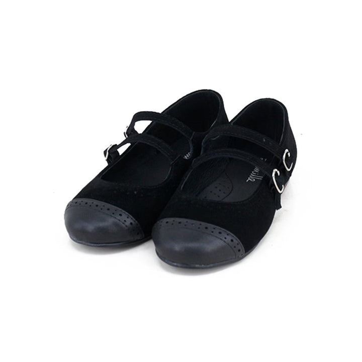 shoes double buckle mary janes - black suede