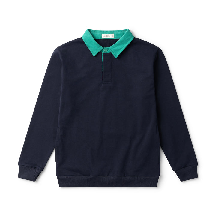 polo l/s contrast collar rugby - green