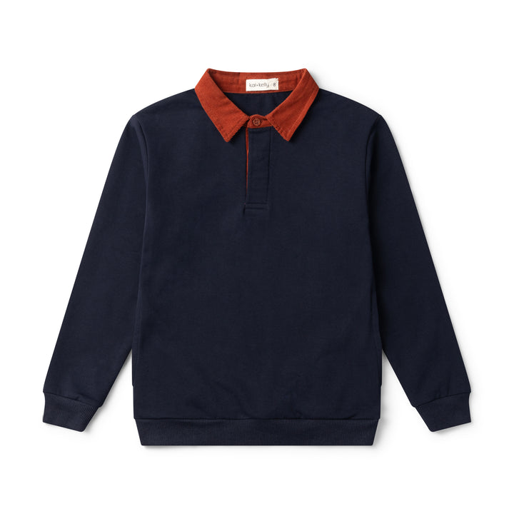 polo l/s contrast collar rugby - rust