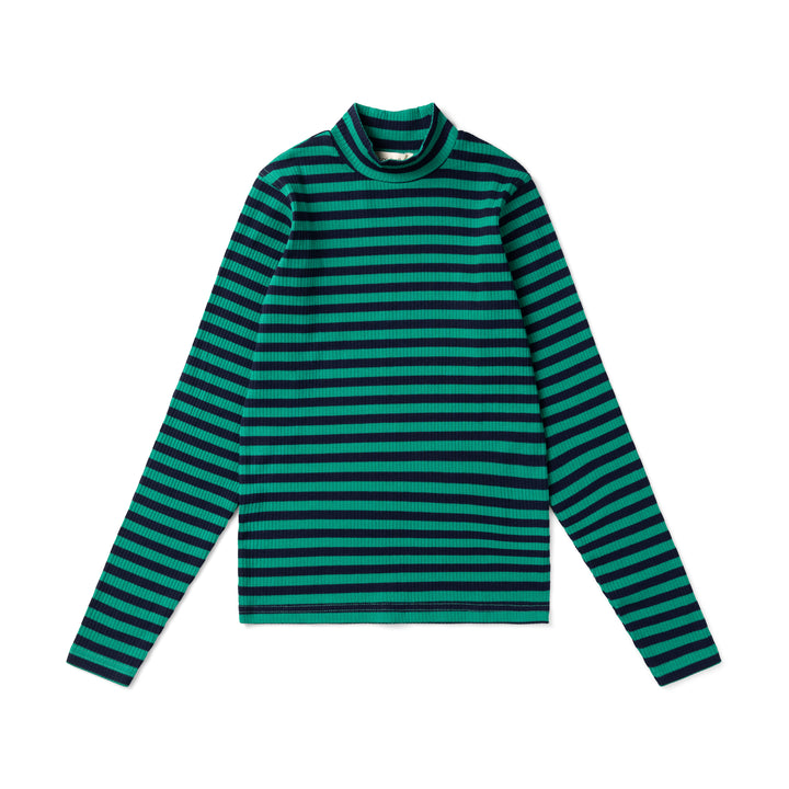 top l/s mockneck striped - navy/green