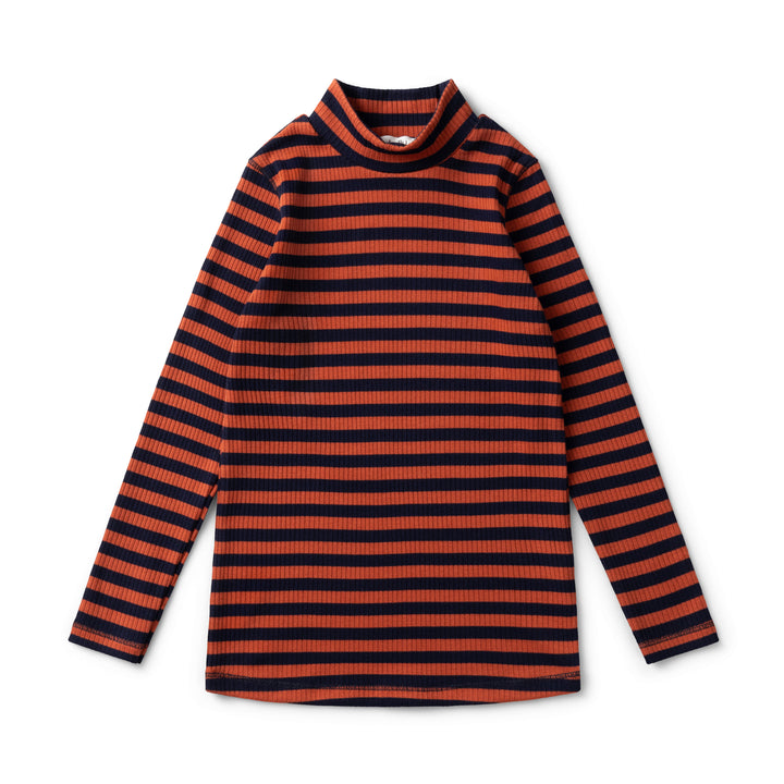 top l/s mockneck striped - navy/rust