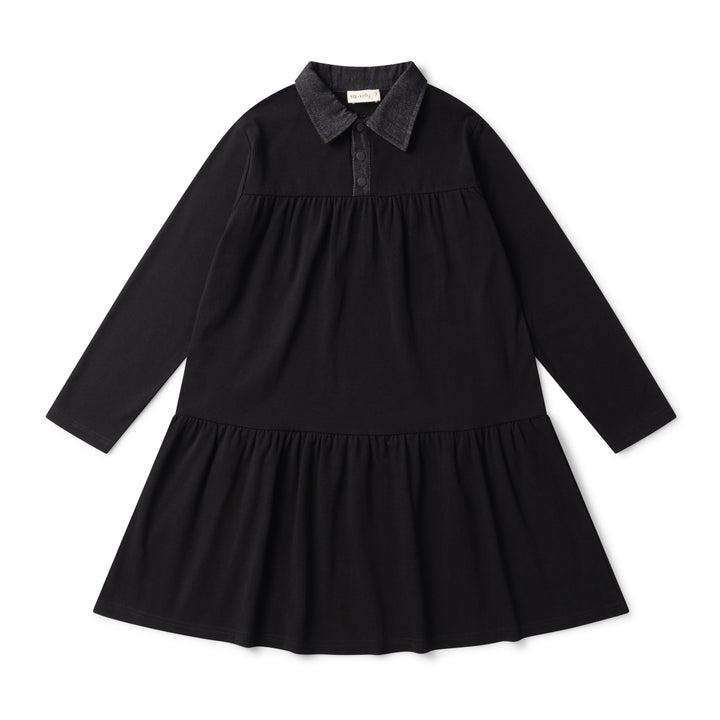 dress denim collar tiered - black