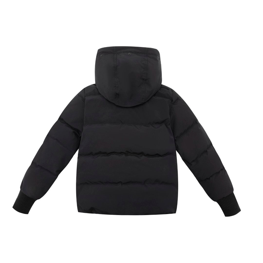 coat down blue accent zipper with fur hood - black/blue