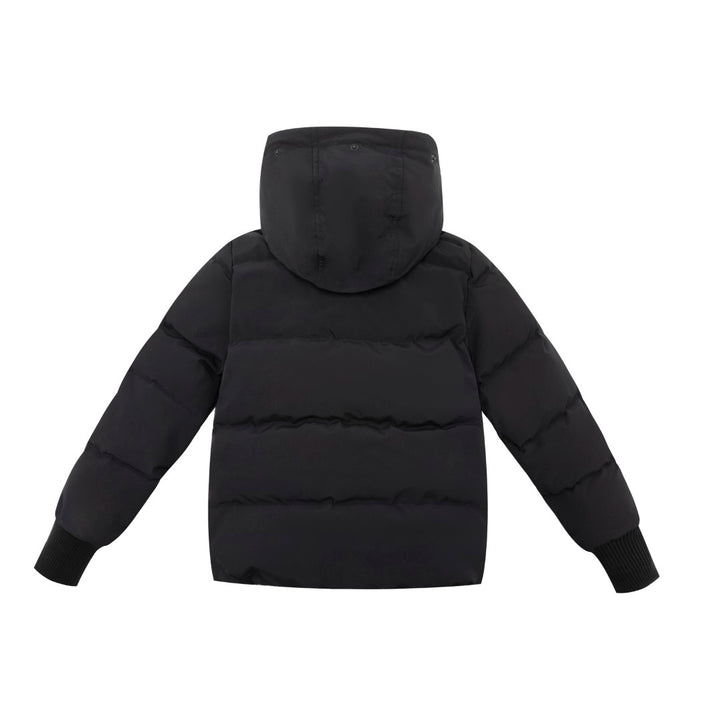 coat down blue accent zipper with fur hood - black/blue