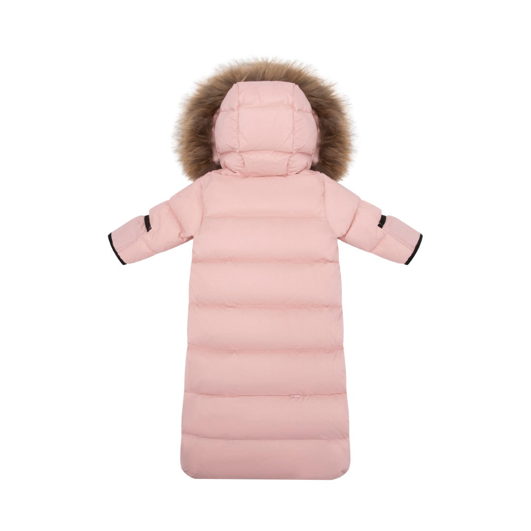 snowsuit padded double zip up with fur hood - pink