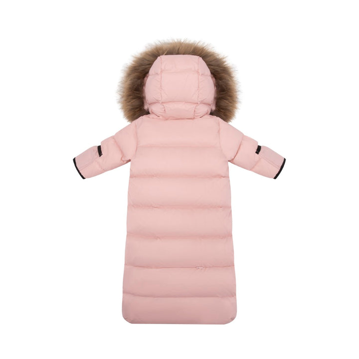 snowsuit padded double zip up with fur hood - pink