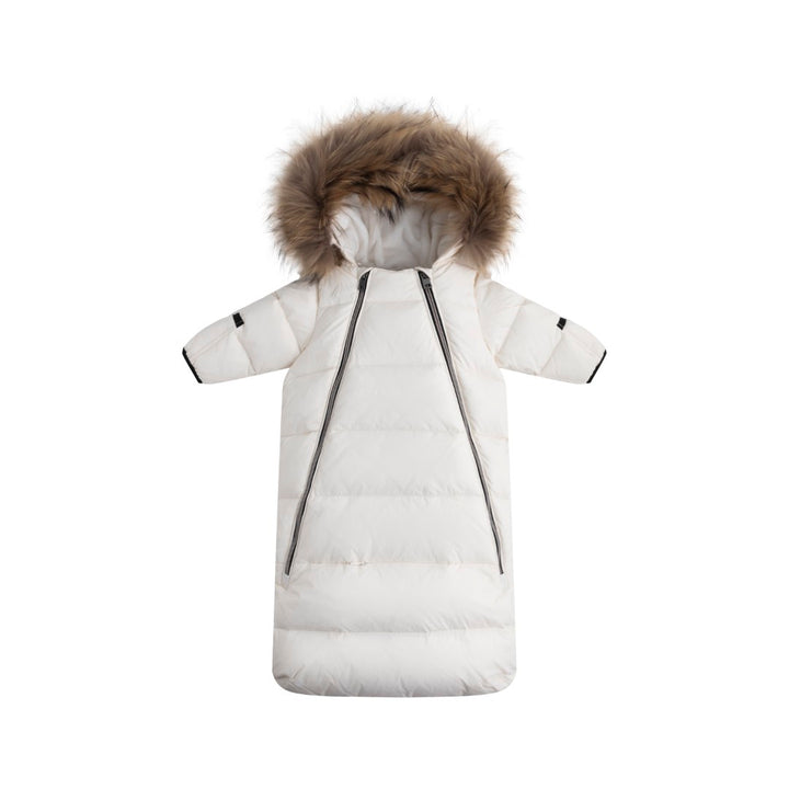 snowsuit padded double zip up with fur hood - off white