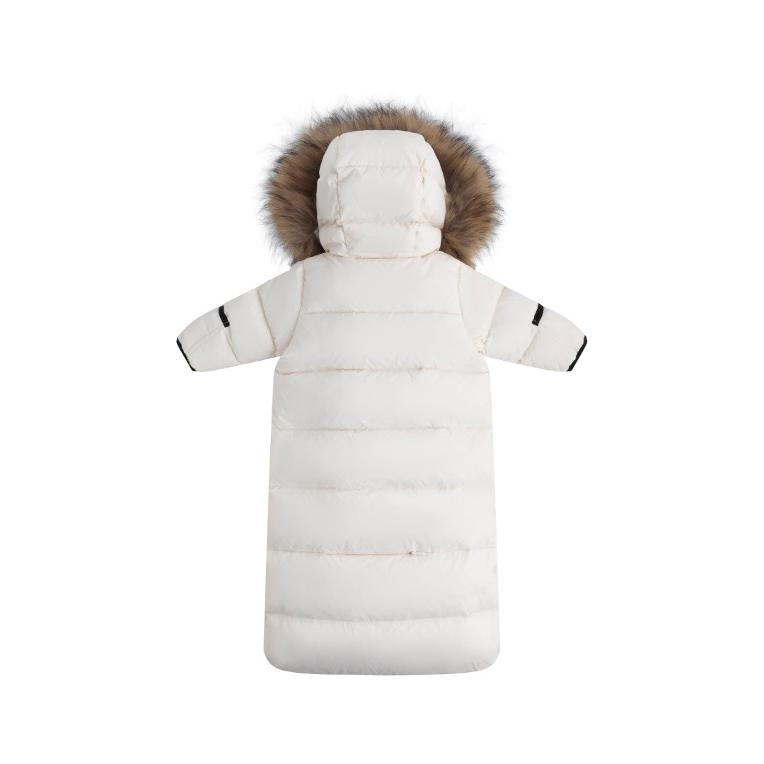 snowsuit padded double zip up with fur hood - off white