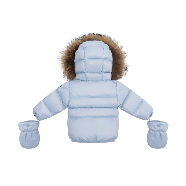 coat padded pockets with fur hood and detachable mittens - baby blue