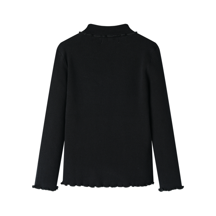 turtleneck with ruffle trim - black