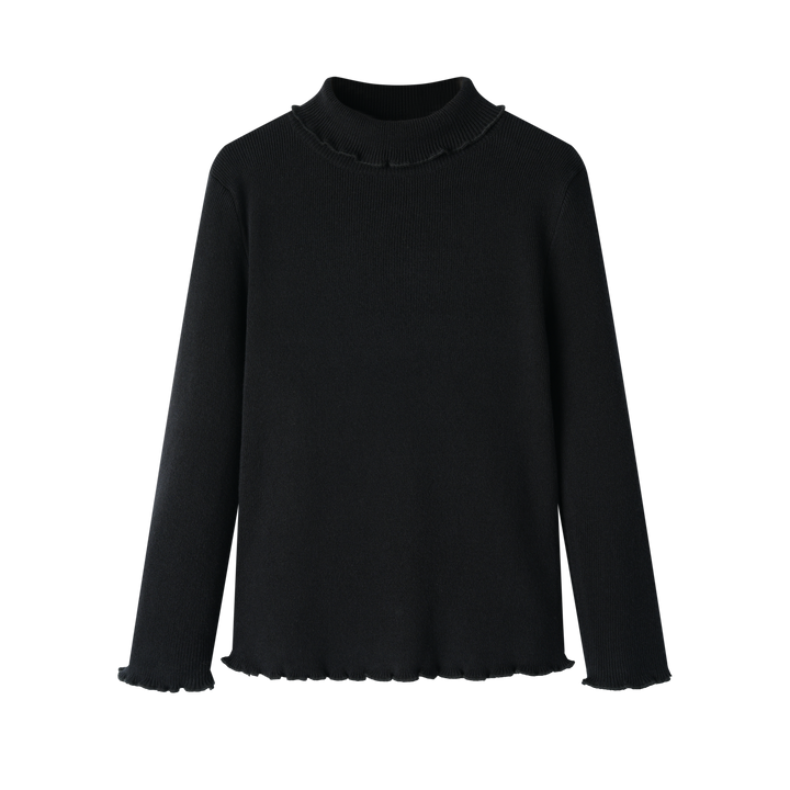 turtleneck with ruffle trim - black