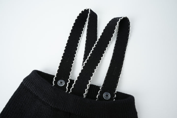 knit suspender legging - black