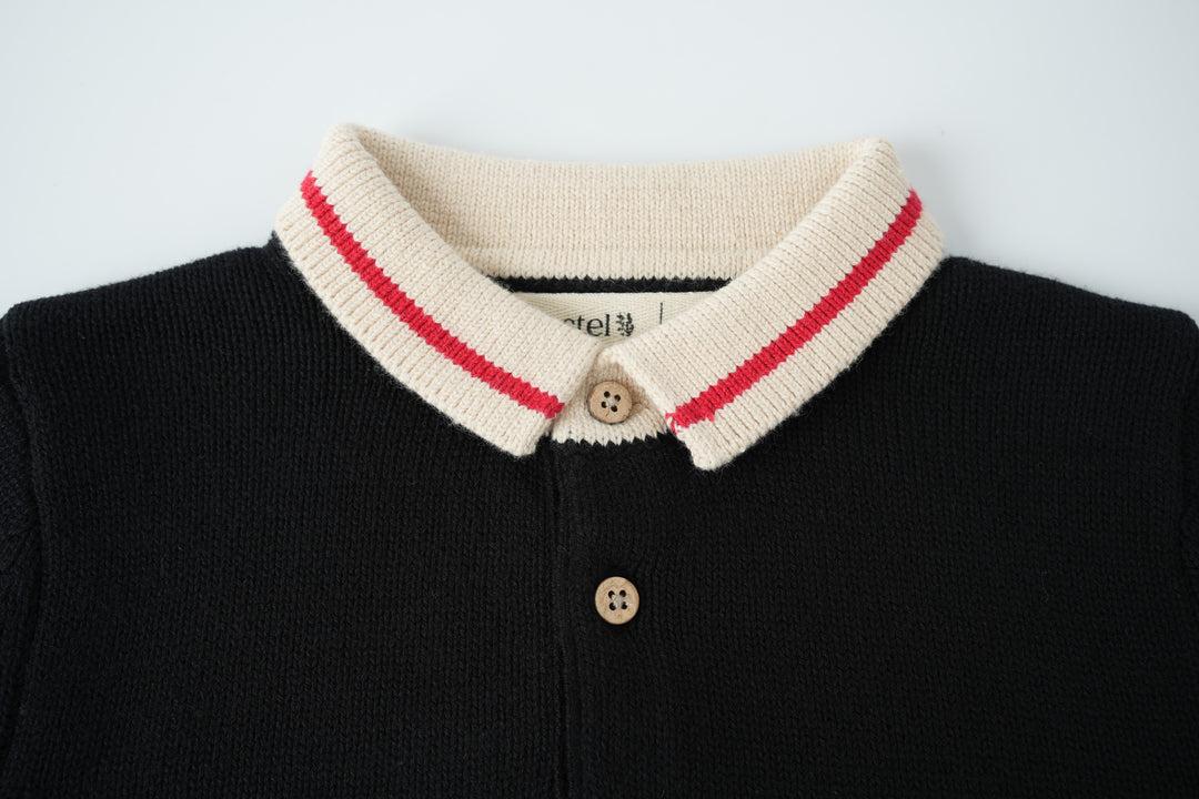 knit sweater with contrast collar - black