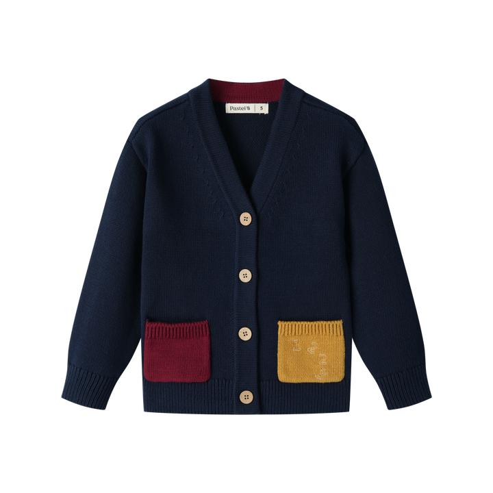 v neck cardigan with contrast pockets - navy combo