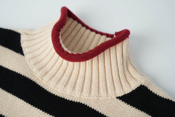 striped mock neck sweater - black striped